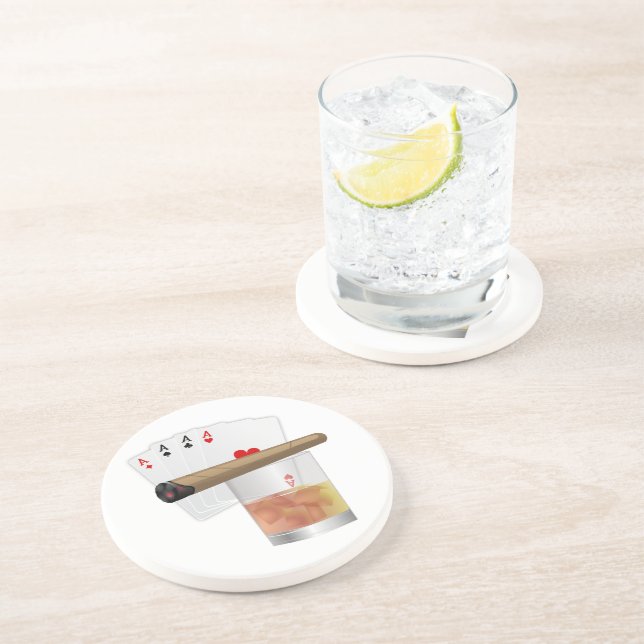 Dessous De Verre En Grès Quatre As, Un Verre et Un Cigar (Côté)