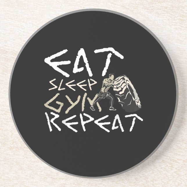 Dessous De Verre En Grès Quota Eat Sleep Gym Repeat Funny (Devant)