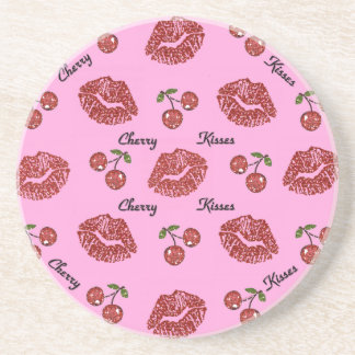 Dessous De Verre En Grès RAB Rockabilly Baisers de Cerise sur Rose