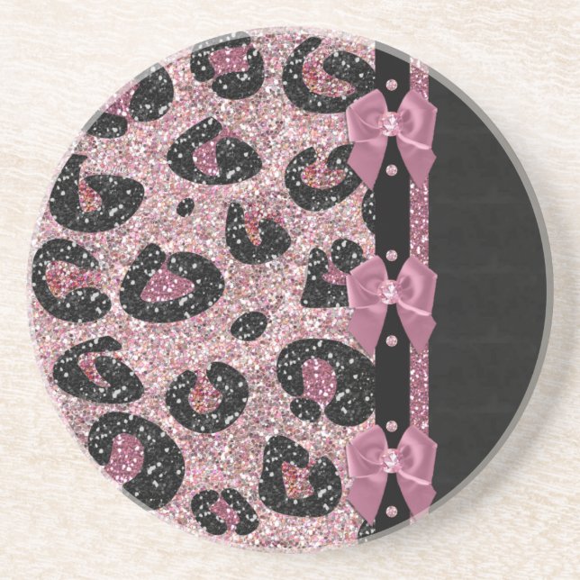 Dessous De Verre En Grès RAB Rockabilly Pink Leopard Ribbon Bows (Devant)