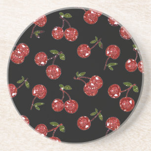 Dessous De Verre En Grès RAB Rockabilly très cerise cerises sur noir