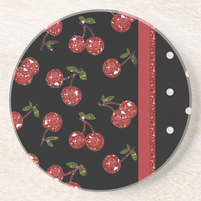 Dessous De Verre En Grès RAB Rockabilly Très Cerises Noires (Devant)