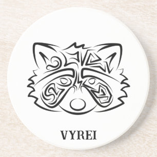 Dessous De Verre En Grès Raccoon tribal noir et blanc