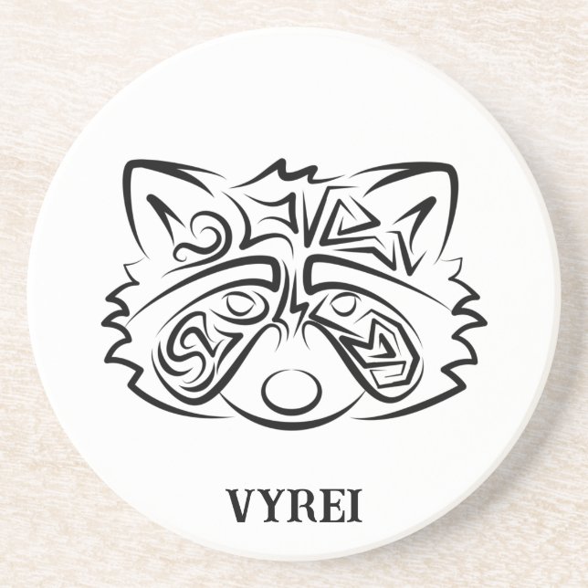 Dessous De Verre En Grès Raccoon tribal noir et blanc (Devant)
