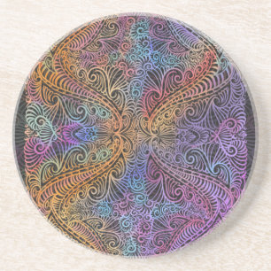 Dessous De Verre En Grès Rainbow Kaleidoscope Mandala