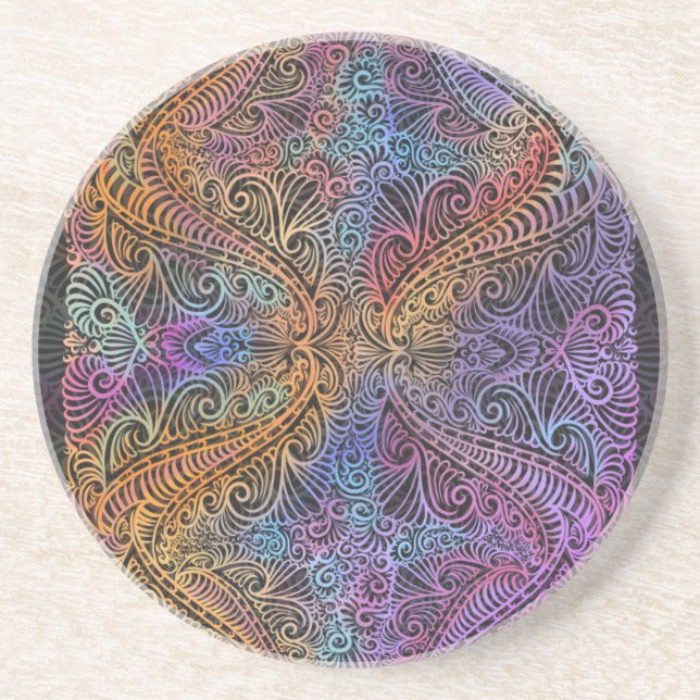Dessous De Verre En Grès Rainbow Kaleidoscope Mandala (Devant)