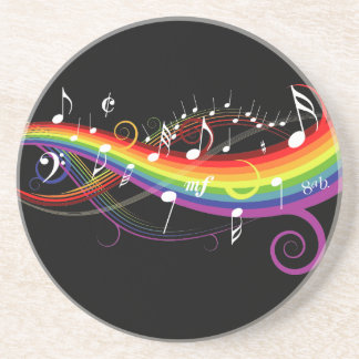 Dessous De Verre En Grès Rainbow White Music Notes sur Black