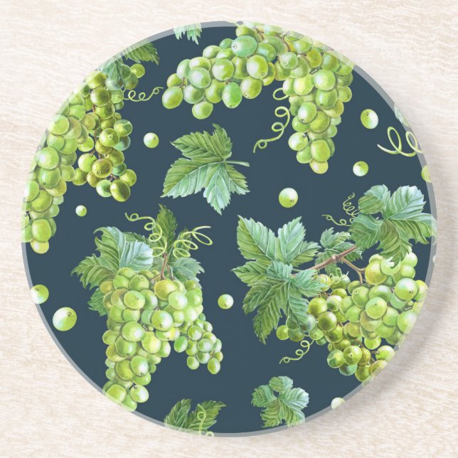 Dessous De Verre En Grès Raisin vert : Aquarelle Motif foncé (Devant)