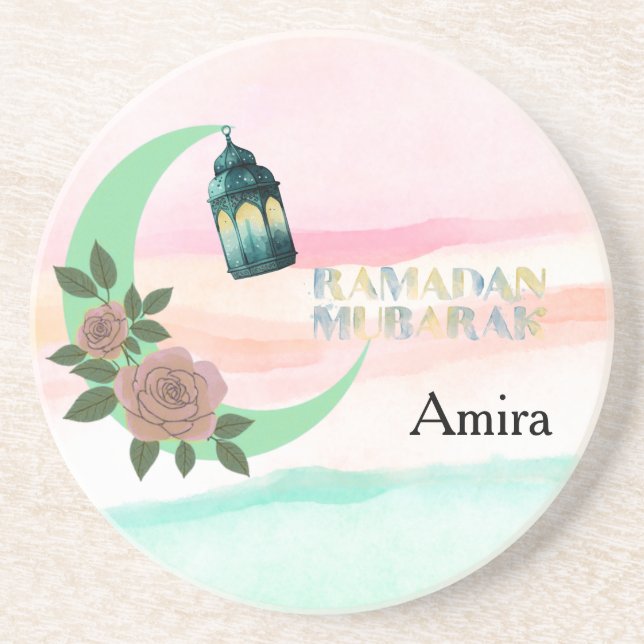 Dessous De Verre En Grès Ramadan aquarelle – Croissant de Lune  (Devant)