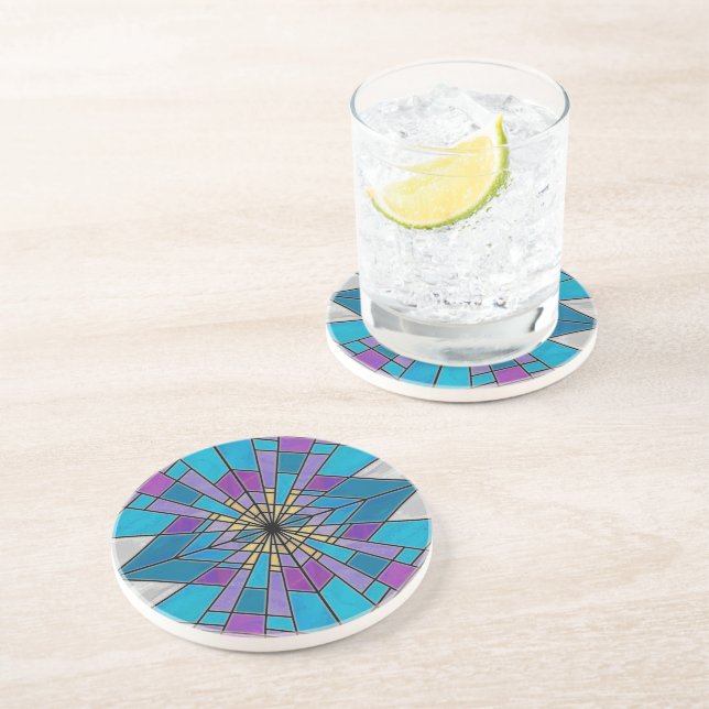Dessous De Verre En Grès Rayon en verre de teint bleu et violet (Côté)