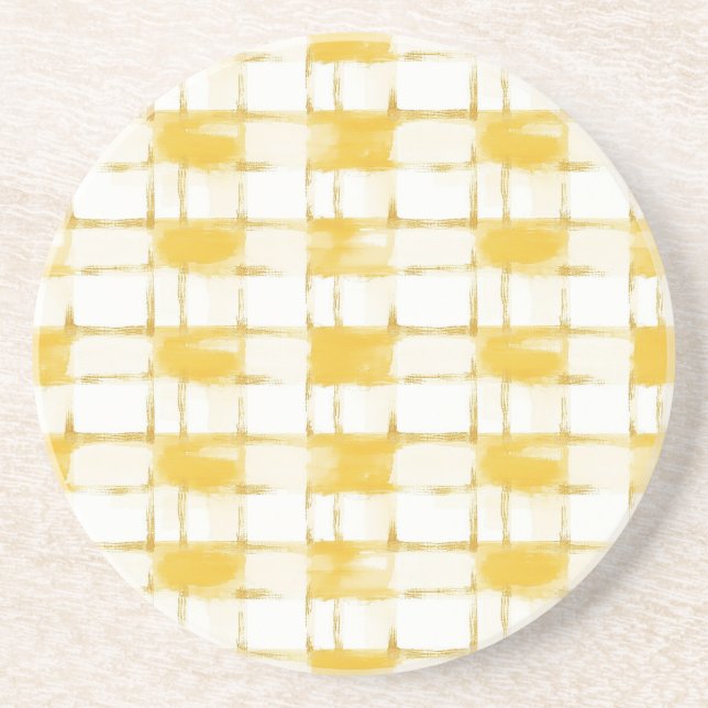 Dessous De Verre En Grès Rayures à carreaux blanc or jaune (Devant)