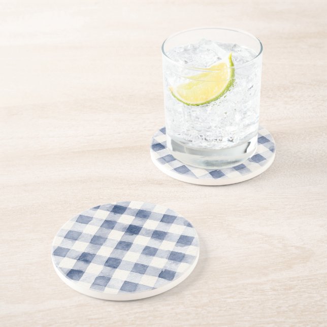 Dessous De Verre En Grès Rayures à Carreaux Bleu Blanc (Côté)