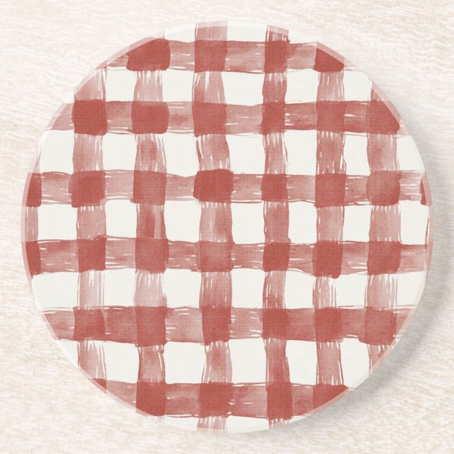 Dessous De Verre En Grès Rayures à carreaux rouges et blancs (Devant)