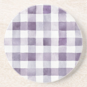 Dessous De Verre En Grès Rayures à Carreaux Violettes et Blanches