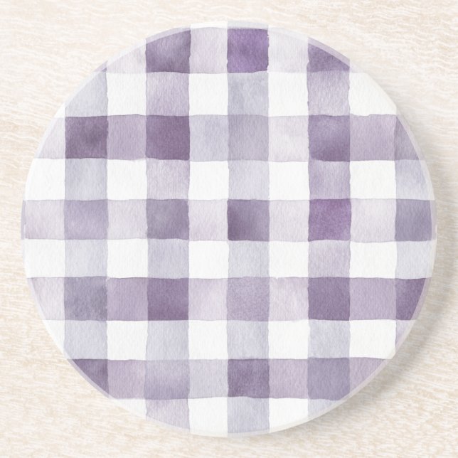 Dessous De Verre En Grès Rayures à Carreaux Violettes et Blanches (Devant)