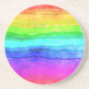 Dessous De Verre En Grès Rayures arc-en-ciel à l'aquarelle