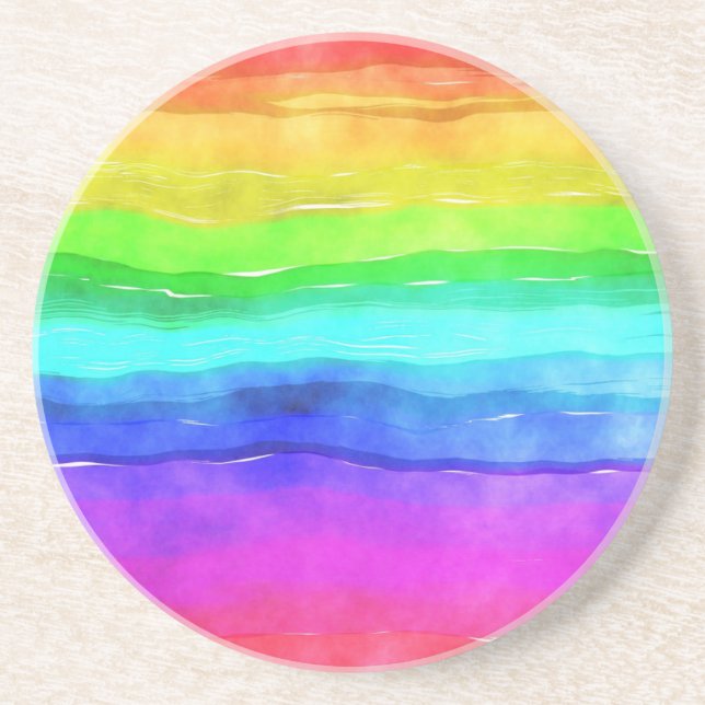 Dessous De Verre En Grès Rayures arc-en-ciel à l'aquarelle (Devant)