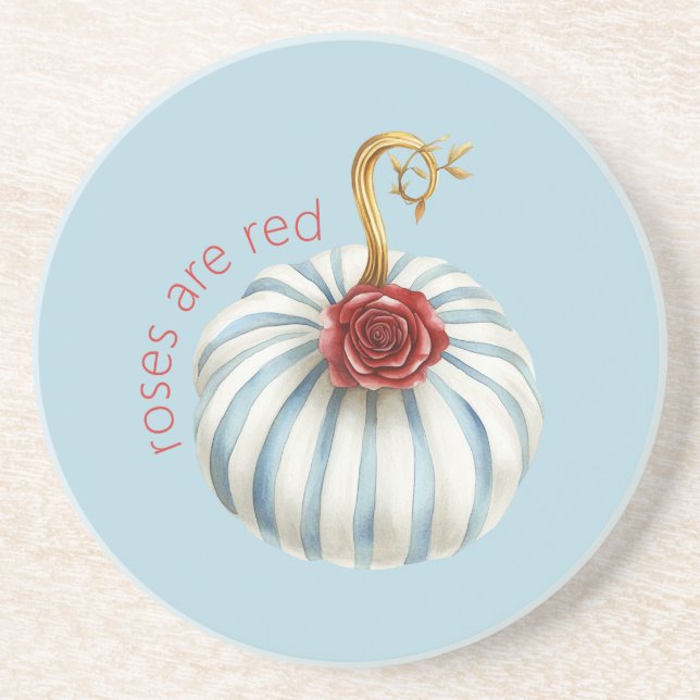 Dessous De Verre En Grès Rayures Blanches Bleu Or Rose Rouge Citrouille (Devant)