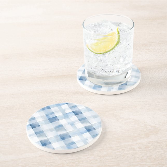 Dessous De Verre En Grès Rayures Bleu Blanc (Côté)