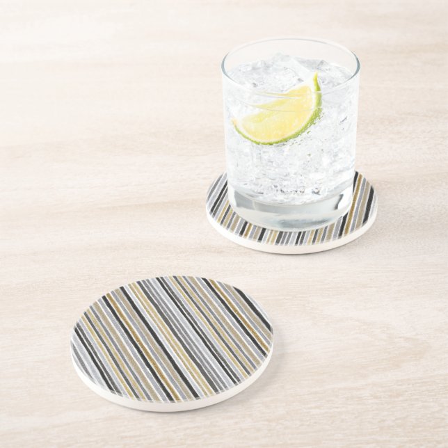 Dessous De Verre En Grès Rayures Bleues Blanches Élégantes (Côté)