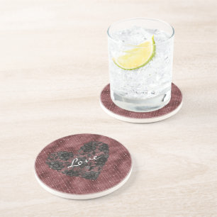 Dessous De Verre En Grès Rayures Bourgogne Faux Lac Floral Coeur Noir