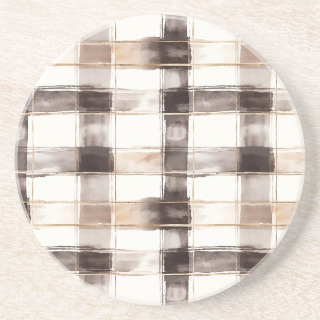 Dessous De Verre En Grès Rayures Crème Or Marron (Devant)