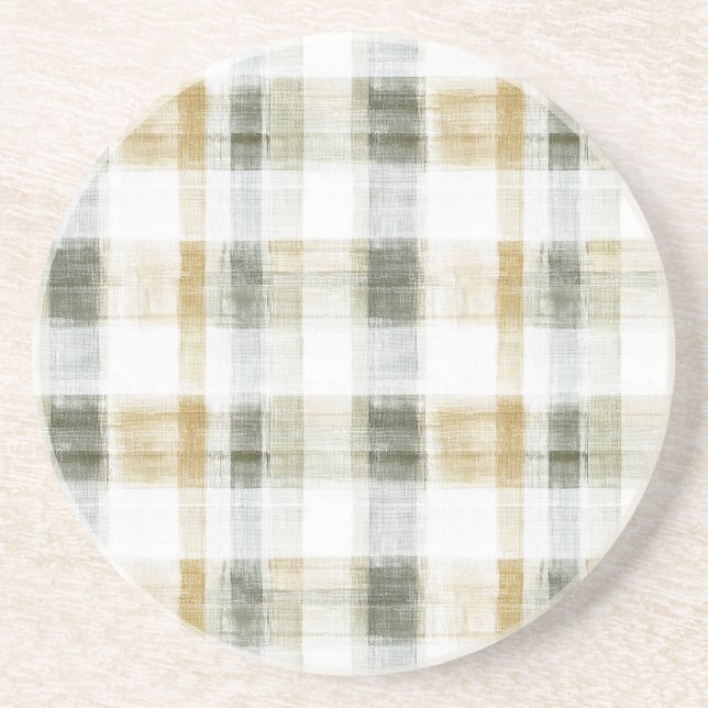 Dessous De Verre En Grès Rayures écossaises vert jaune blanc (Devant)