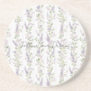 Dessous De Verre En Grès Rayures Florales Blanc Lavande