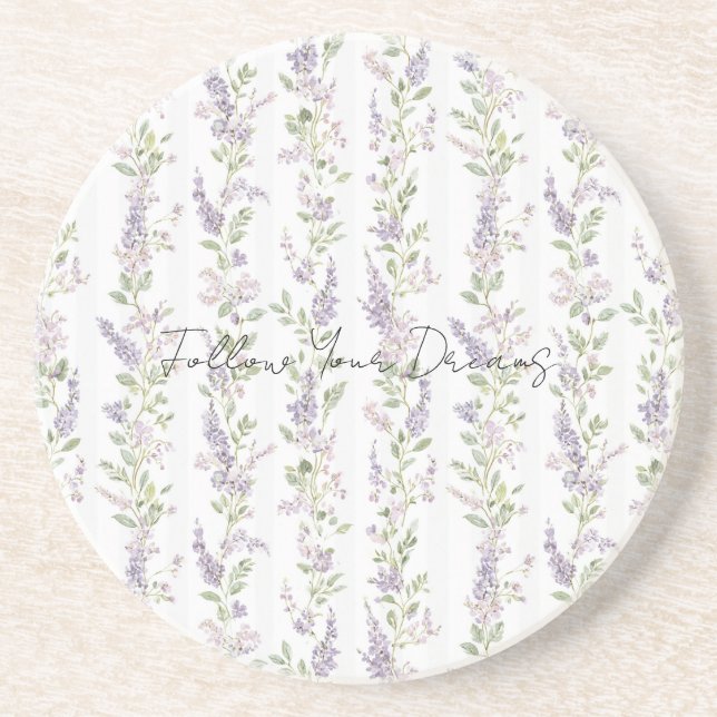 Dessous De Verre En Grès Rayures Florales Blanc Lavande (Devant)