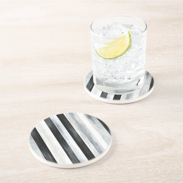 Dessous De Verre En Grès Rayures Noir Gris Blanc (Côté)