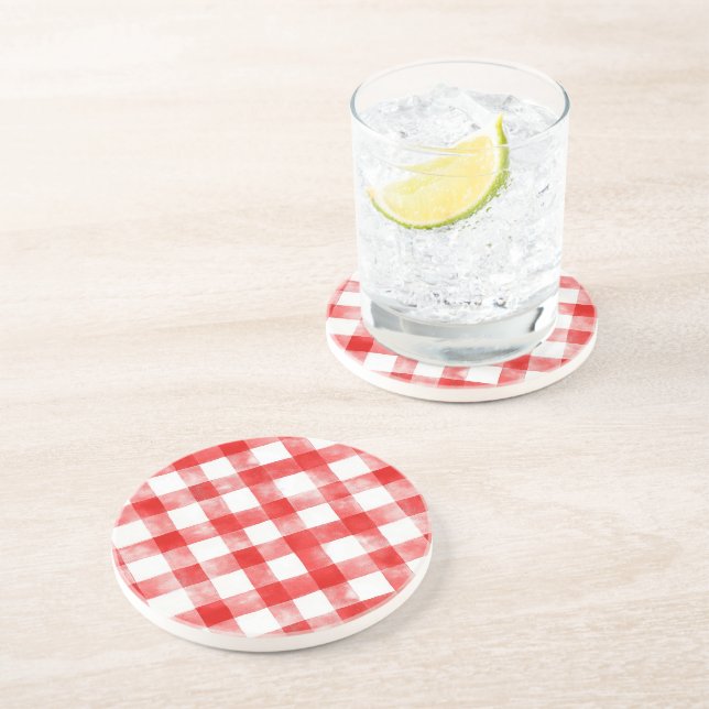 Dessous De Verre En Grès Rayures Rouges Blanches (Côté)
