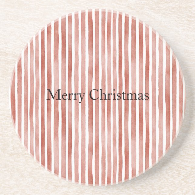 Dessous De Verre En Grès Rayures rouges et blanches de Noël (Devant)
