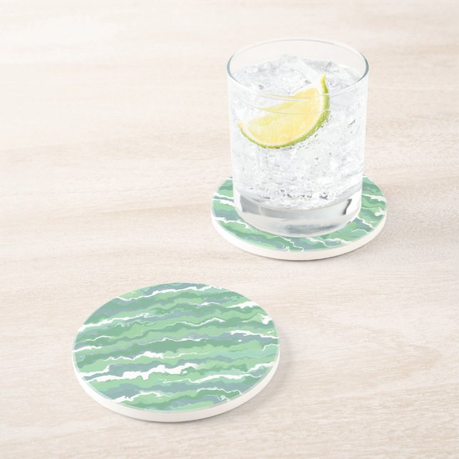 Dessous De Verre En Grès Rayures Vertes (Côté)