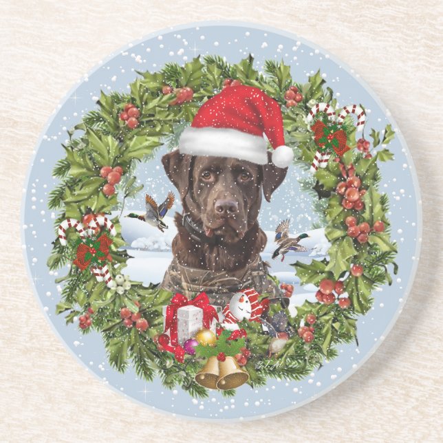 Dessous De Verre En Grès Récupérateur de chocolat Labrador, couronne de Noë (Devant)