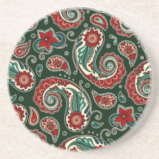 Dessous De Verre En Grès Red and Green Paisley Sandstone Coaster