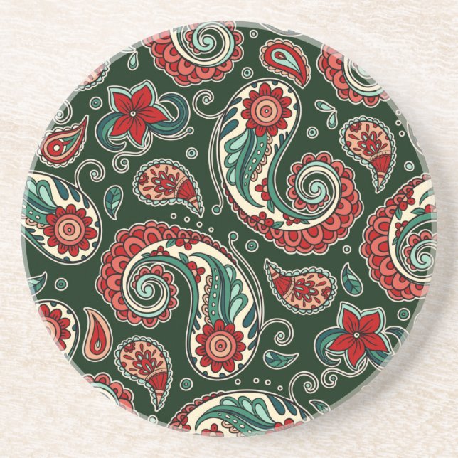 Dessous De Verre En Grès Red and Green Paisley Sandstone Coaster (Devant)