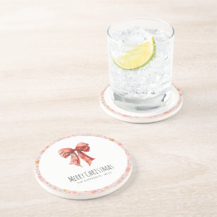 Dessous De Verre En Grès Red Bow Coquette Floral moderne Noël