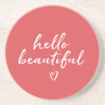 Dessous De Verre En Grès Red White Hello Beautiful Inspirational Heart<br><div class="desc">Red White Hello Beautiful heart inspirational quote</div>