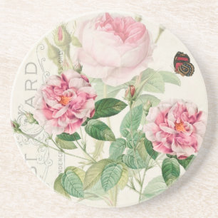 Dessous De Verre En Grès Redoute Pink Roses Flowers Sandstone Coaster