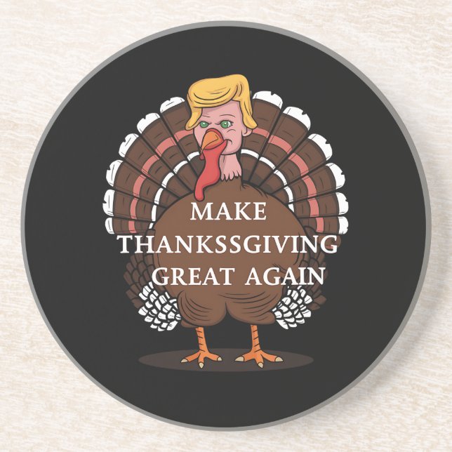 Dessous De Verre En Grès Refaire Thanksgiving Great Again Trump Dinde 2024  (Devant)