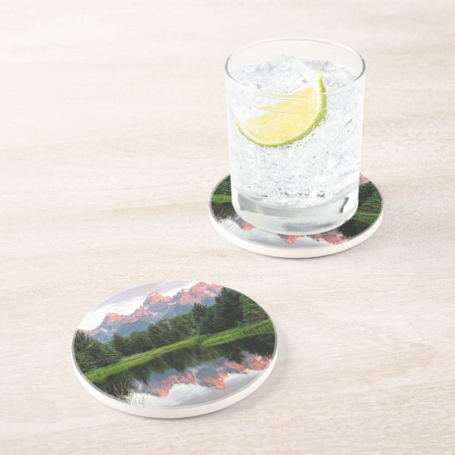 Dessous De Verre En Grès Réflexions grandes de Teton au-dessus de l'étang (Côté)