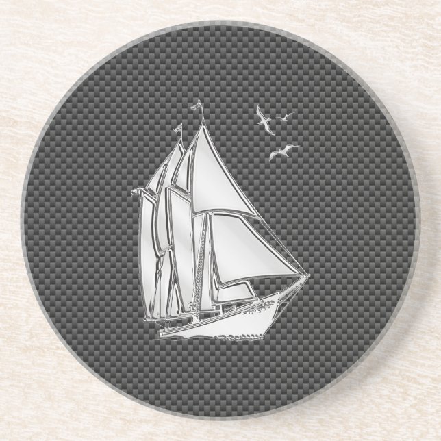 Dessous De Verre En Grès Regatta Sailboat on Carbon Fiber Style (Devant)