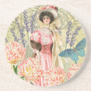 Dessous De Verre En Grès Regency de femme victorienne rose
