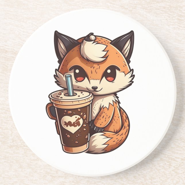 Dessous De Verre En Grès Renard avec une tasse (Devant)
