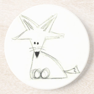 Dessous De Verre En Grès renard doodle noir blanc gris simple dessin pour e
