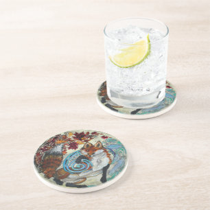 Dessous De Verre En Grès Renard spiral d'automne