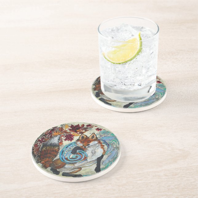 Dessous De Verre En Grès Renard spiral d'automne (Côté)