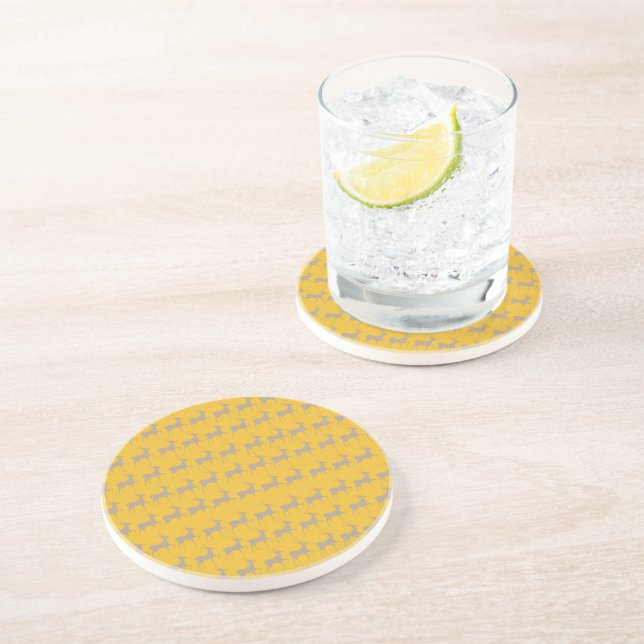 Dessous De Verre En Grès Rennes de Noël Fond Jaune Moutarde - Set (Côté)