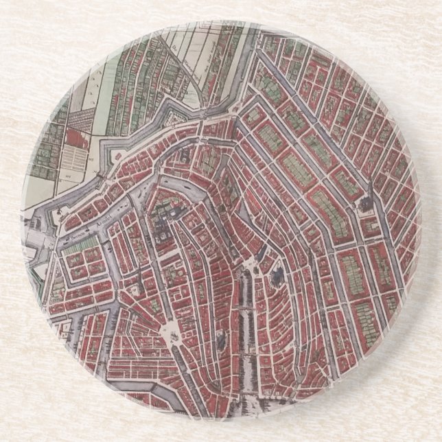 Dessous De Verre En Grès Réplique carte de la ville d'Amsterdam 1652 (Devant)