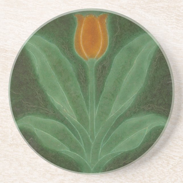 Dessous De Verre En Grès Repro Jaune Tulipe Verte Art Nouveau Tile (Devant)